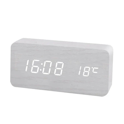 Natural Wood LED Alarm Clock with Silent Operation