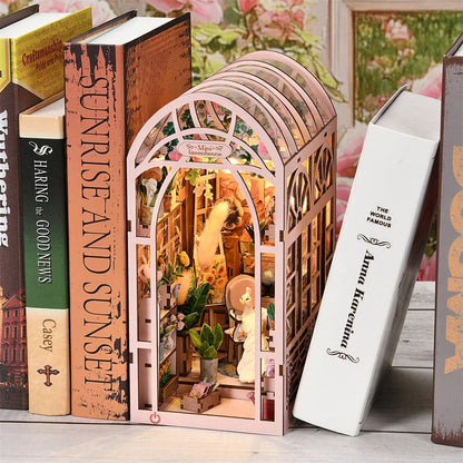 Cozy Mini Coffee Shop Wood Bookshelf Kit with LED Light