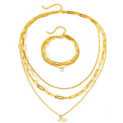 Delicate Pearl Chain Layering Bracelet Necklace Set - Halri
