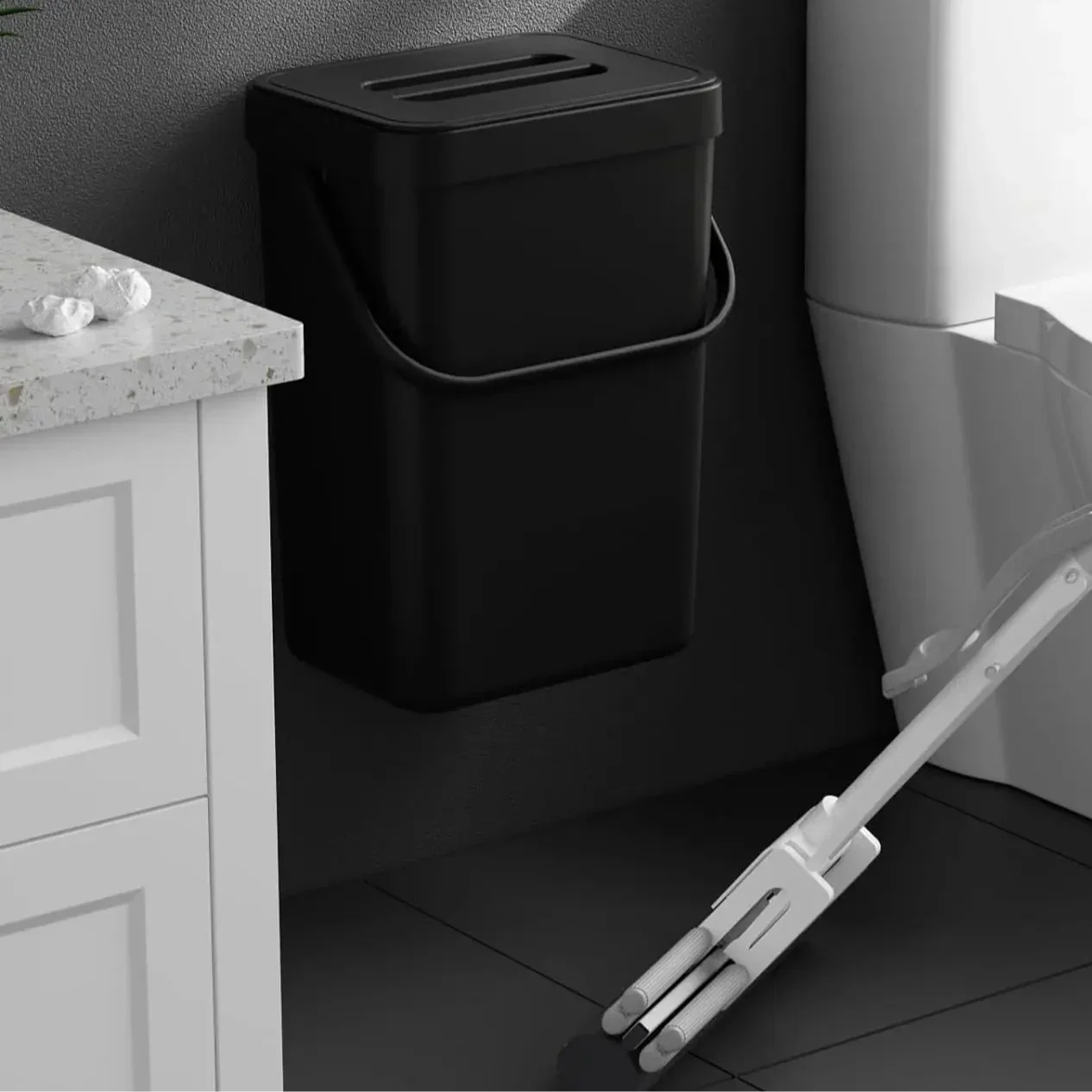 Space Saving Wall Mount Small Trash Can with Lid
