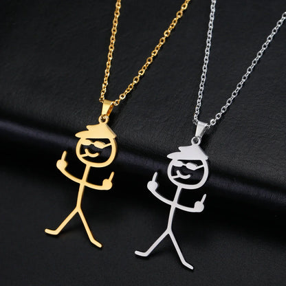Fun Punk Middle Finger Stickman Pendant Necklace