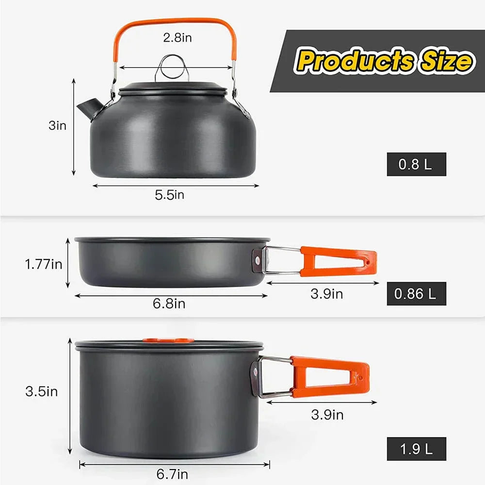 Compact Outdoor Cooking Set - Ultra Light Non Stick Camp Kit