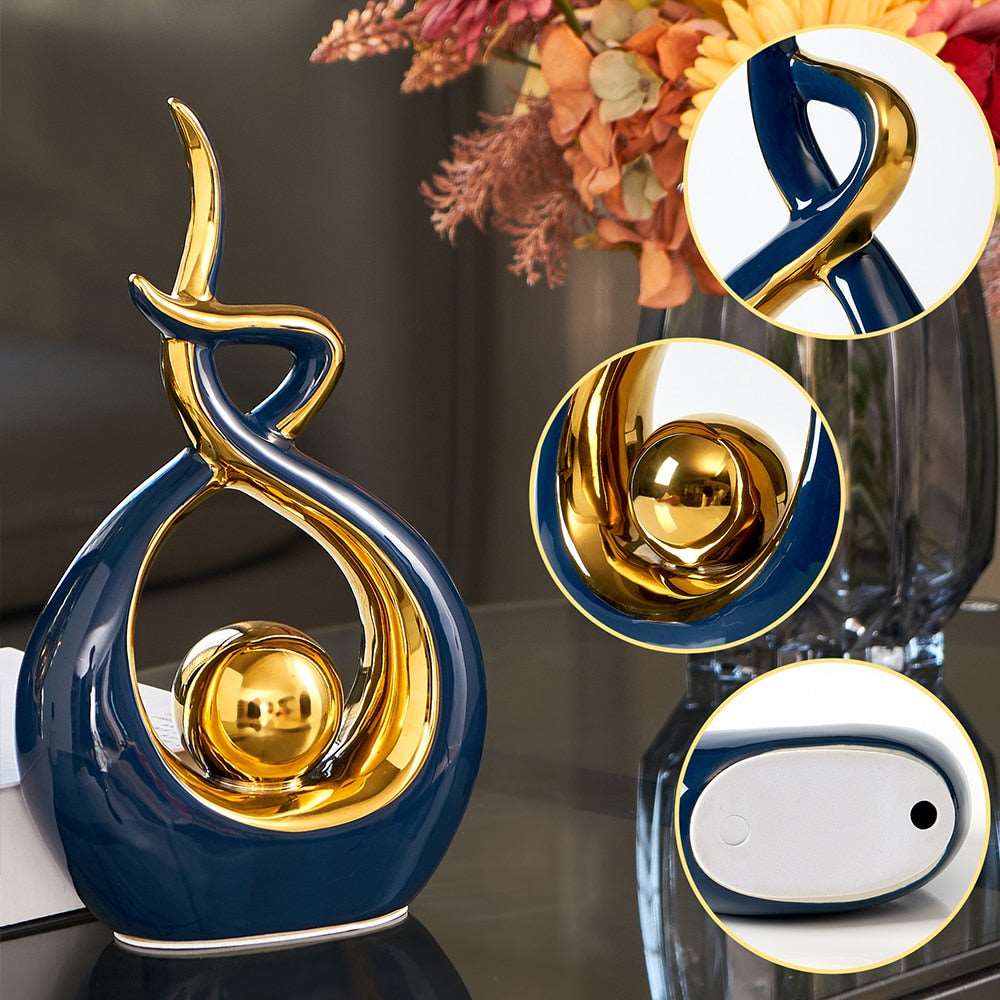 Elegant Ceramic Art Statue with Gold Details