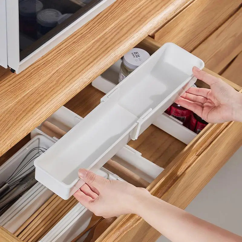 Flexible White Kitchen Cutlery Tray Organizer - Halri
