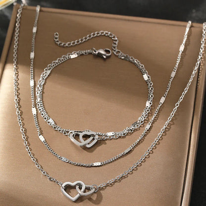 Delicate Heart Chain Necklace and Bracelet Set