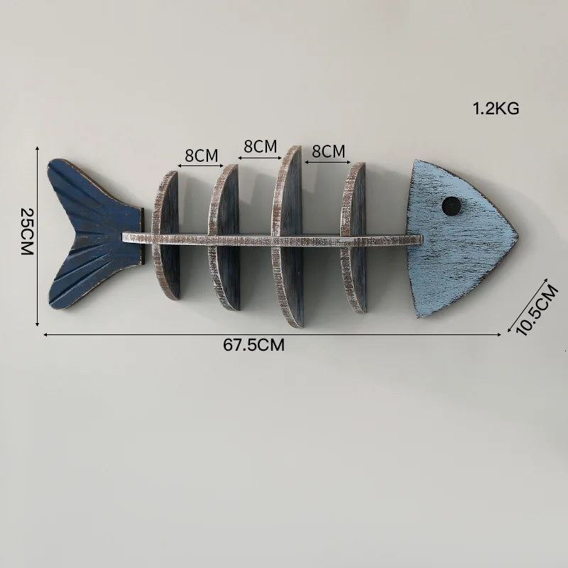 Rustic Wooden Fish Wall Shelf