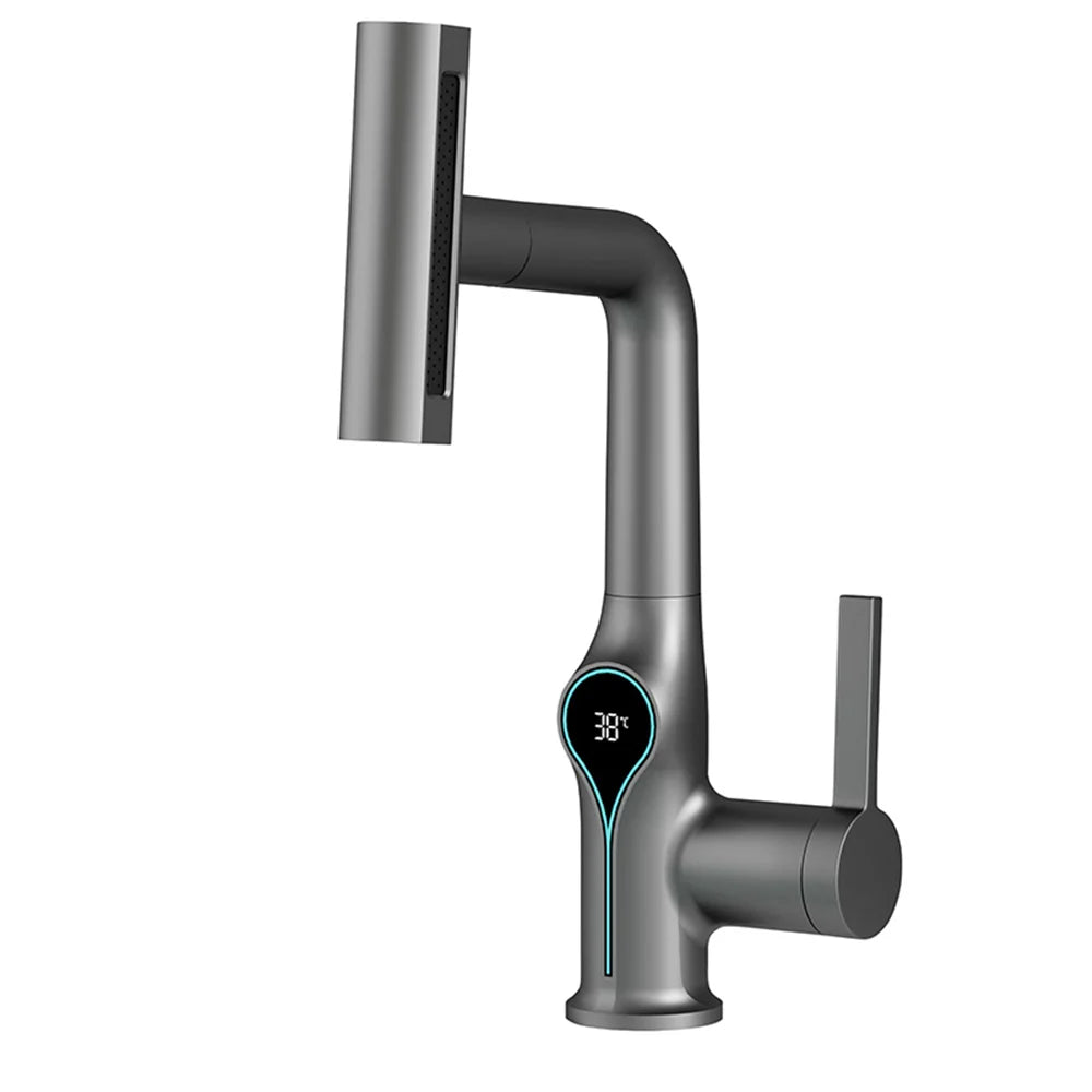 Stylish Faucet with LED Temperature Control and Pullout Spray
