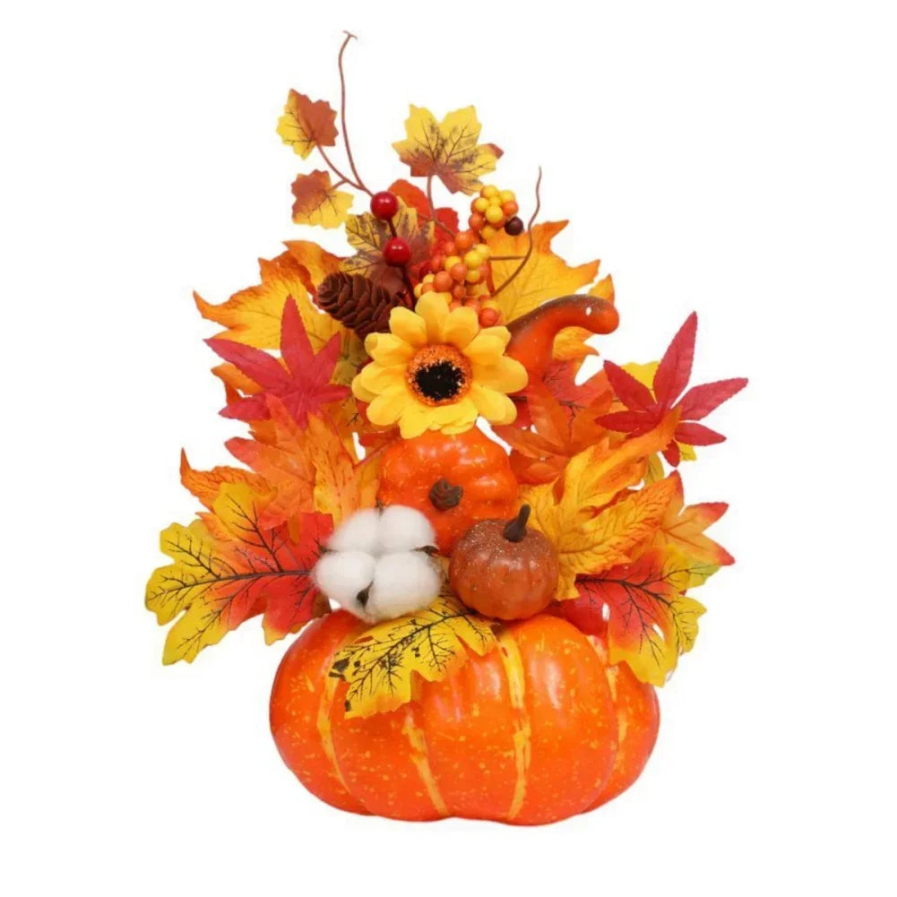 Fall Harvest Pumpkin Centerpiece with Fake Flowers