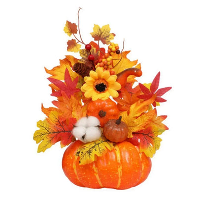 Fall Harvest Pumpkin Centerpiece with Fake Flowers