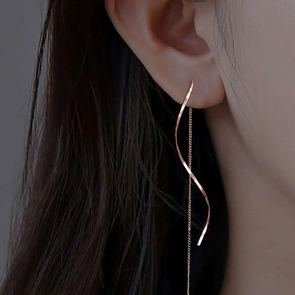 Trendy Wavy Tassel Drop Earrings - Halri
