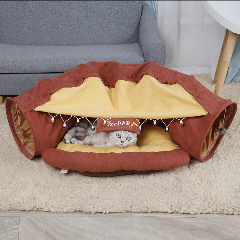 Portable Pet Play Foldable Tunnel House Bed