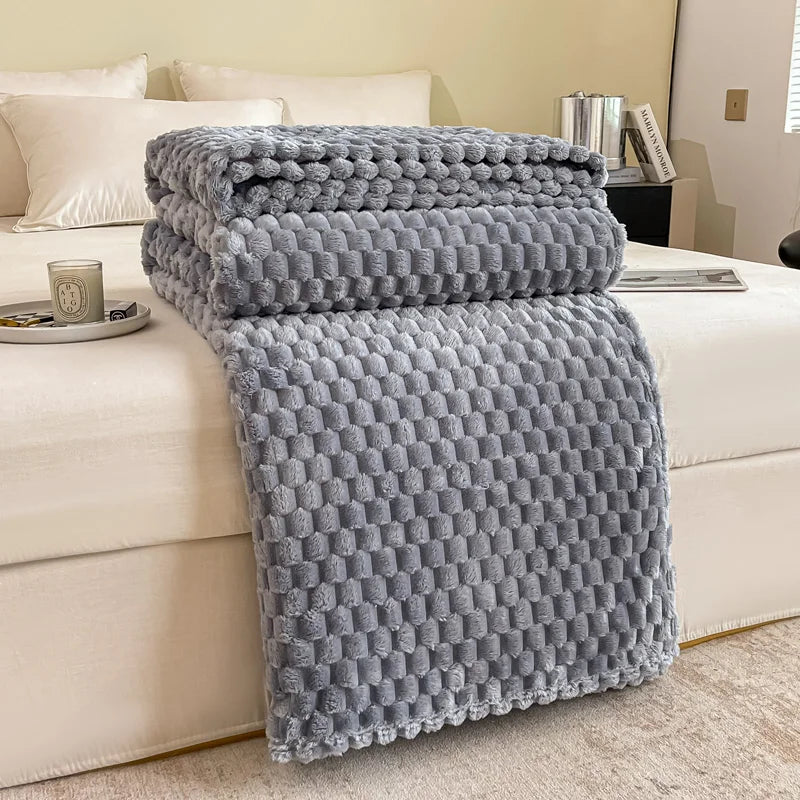Plush Checked Throw Blanket Soft and Warm for Home