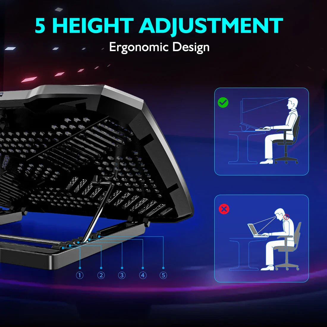 Portable Laptop Cooler with Silent Fans and Stand