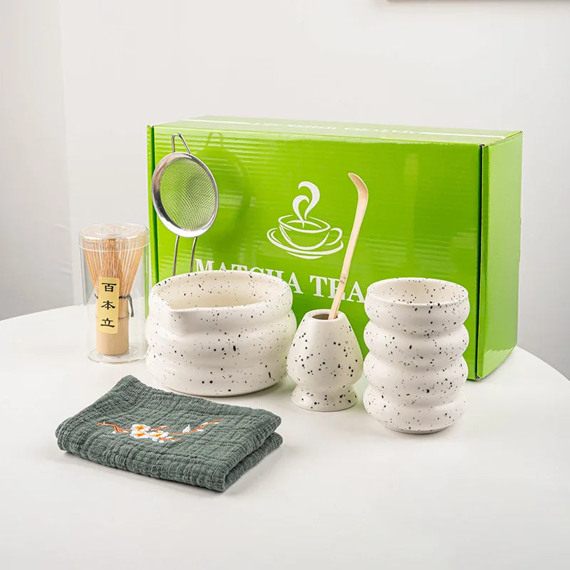 Natural Green Tea Ceramic Set 7-Piece Bamboo Style - Halri