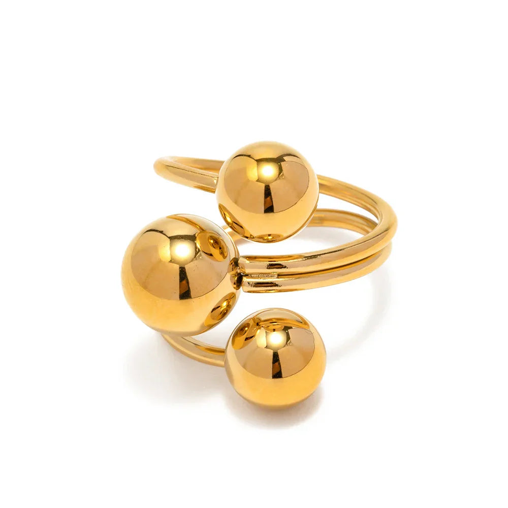 Luxurious 18k Gold Triple Ball Statement Ring - Halri