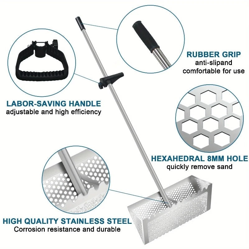 Heavy Duty Beach Rake with Extendable Folding Handle