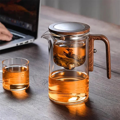 Premium Glass Teapot with Metal Infuser & Wood Handle