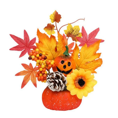 Fall Harvest Pumpkin Centerpiece with Fake Flowers