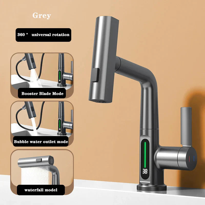 Modern Stainless Steel Faucet with LED Temperature Control