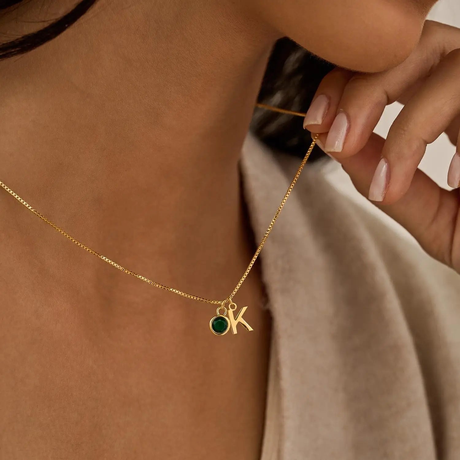 Personalized Initial Birthstone Pendant Necklace - Halri