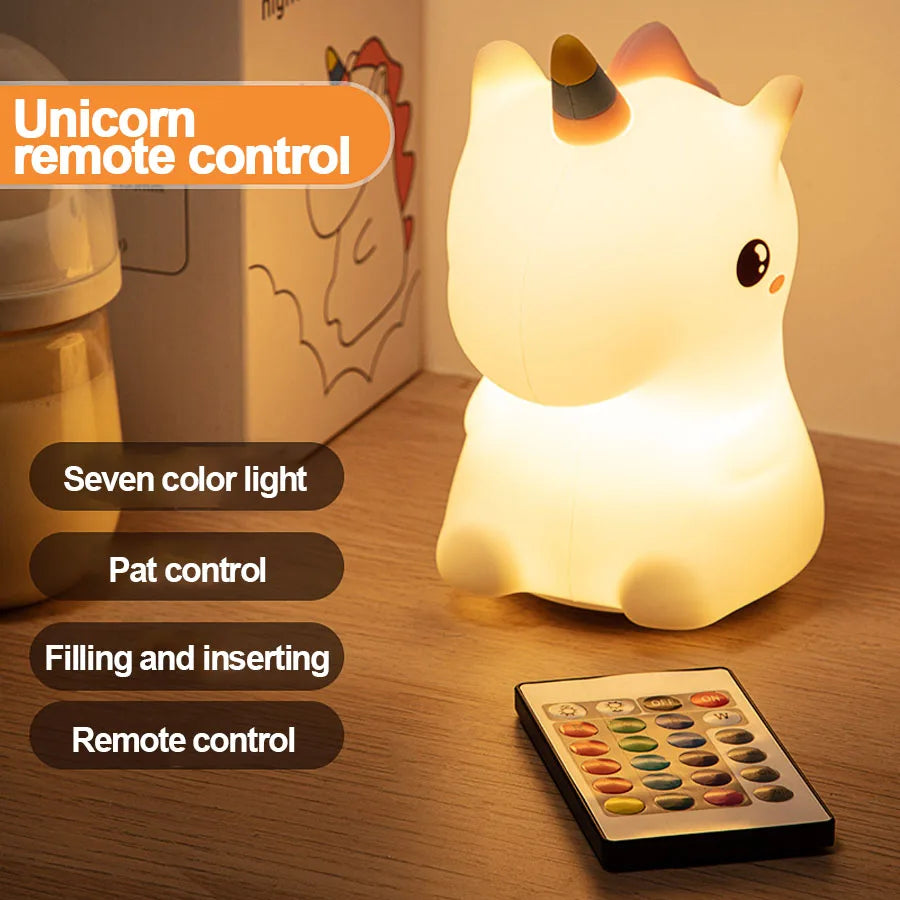 Colorful Unicorn Night Lamp, Soft USB Rechargeable