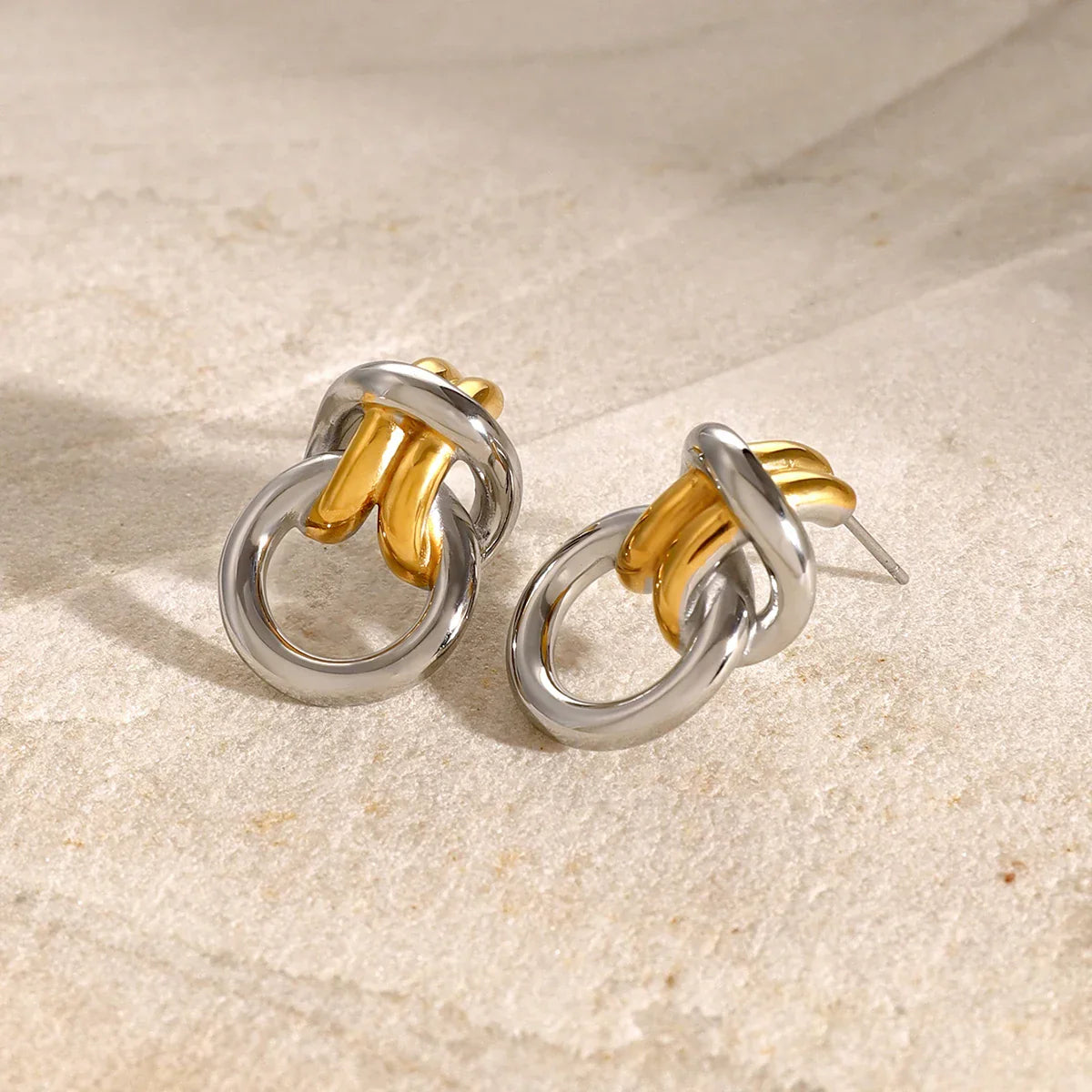 Dual Tone Knot Drop Earrings - Halri