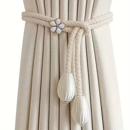 Simple Curtain Tiebacks 2-Pack with Floral Clasp - Halri