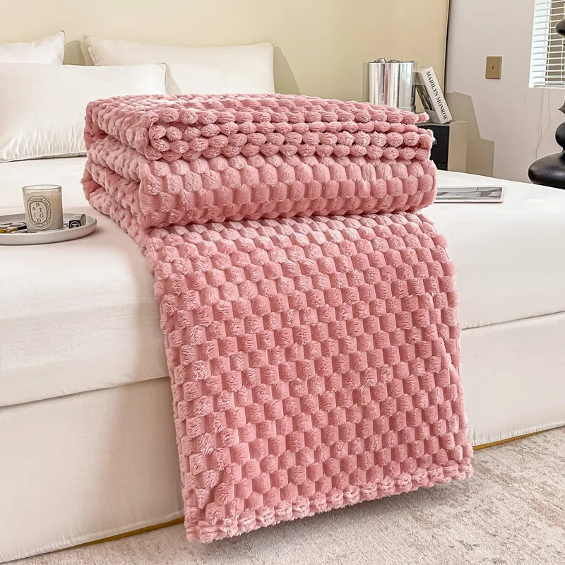 Plush Checked Throw Blanket Soft and Warm for Home