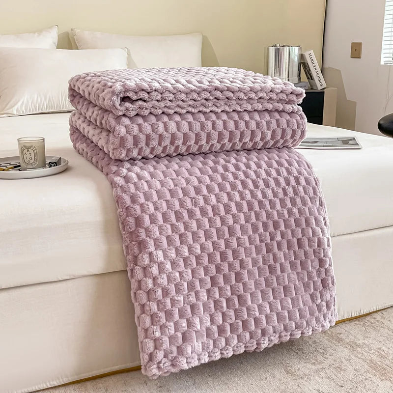 Plush Checked Throw Blanket Soft and Warm for Home