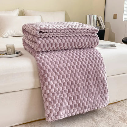 Plush Checked Throw Blanket Soft and Warm for Home