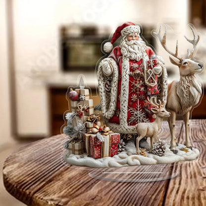Christmas Reindeer Sleigh Figurine with Santa Claus Decoration