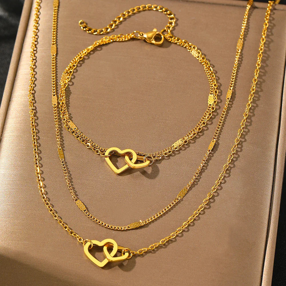 Delicate Heart Chain Necklace and Bracelet Set - Halri