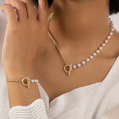 Elegant Chain and Pearl Choker Set Necklace - Halri
