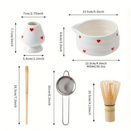 Heart-Shaped Matcha Bowl Set with Whisk Ceramic Size M for Green Tea Preparation-6