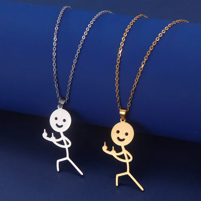 Fun Punk Middle Finger Stickman Pendant Necklace