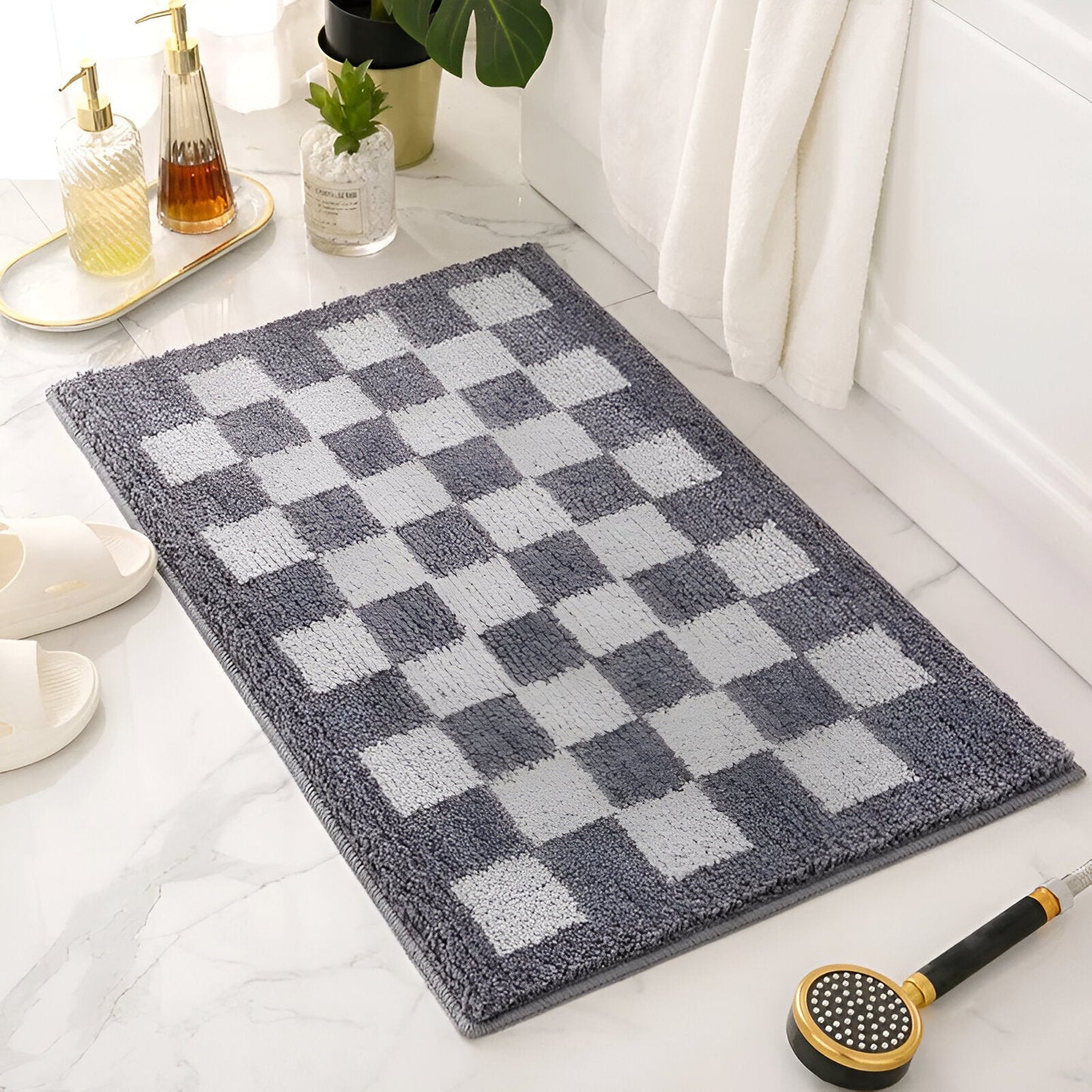 Soft Checker Pattern Bathroom Mat