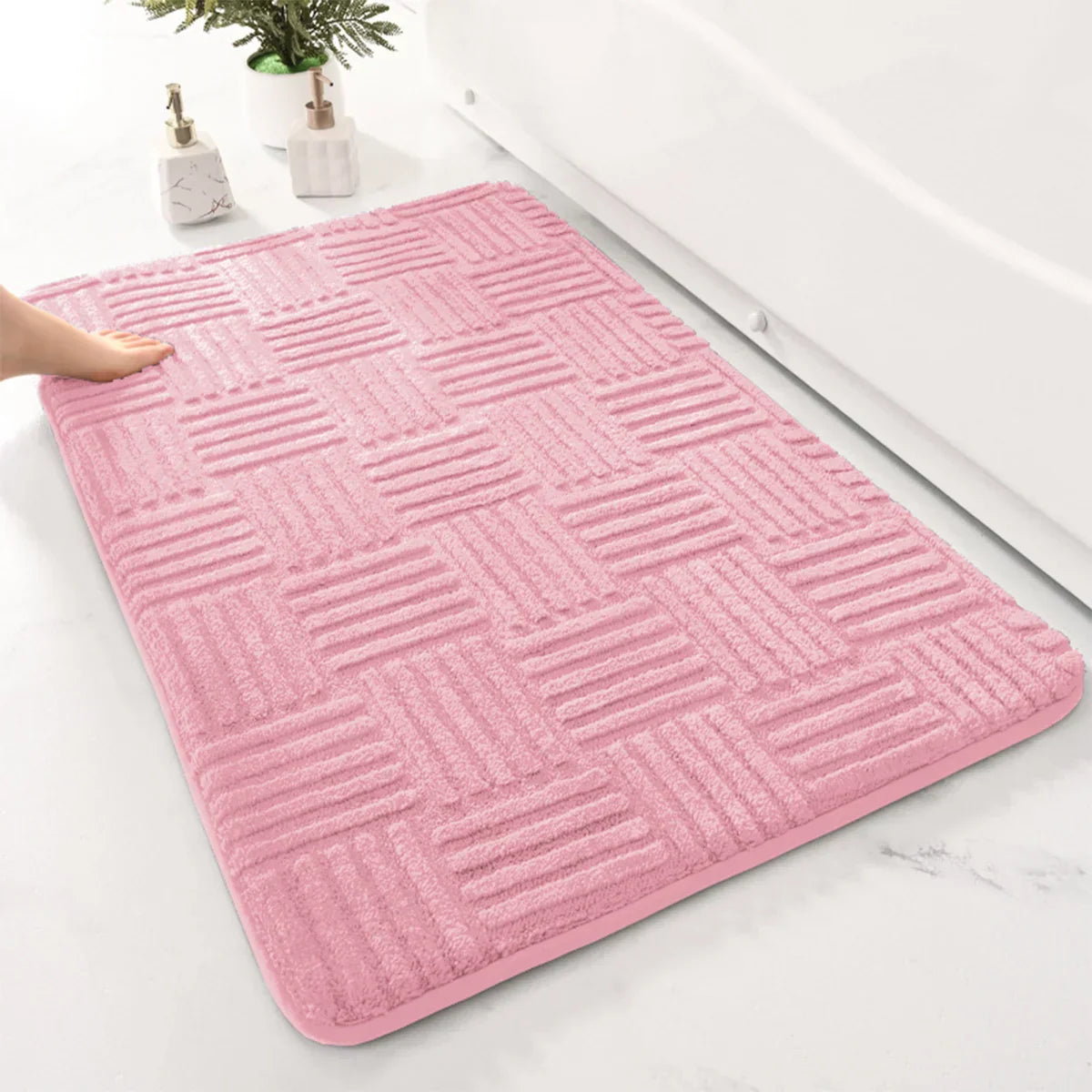 Plush Striped Anti-Slip Bathroom Mat