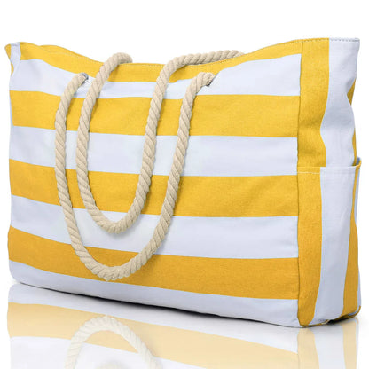Colorful Striped Zipper Tote Beach Bag