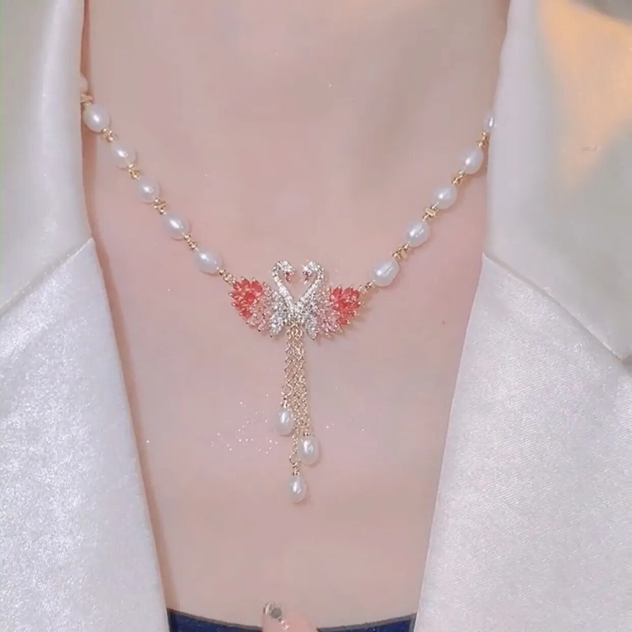 Romantic Swan Heart Pendant Necklace - Halri