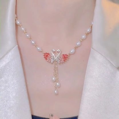 Romantic Swan Heart Pendant Necklace - Halri