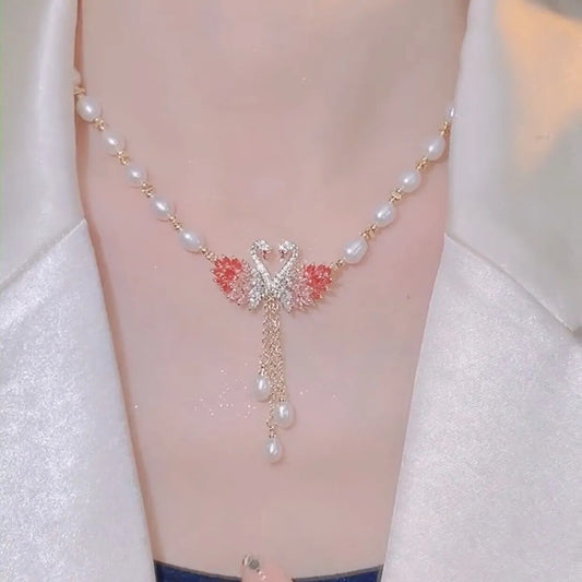 Romantic Swan Heart Pendant Necklace - Halri