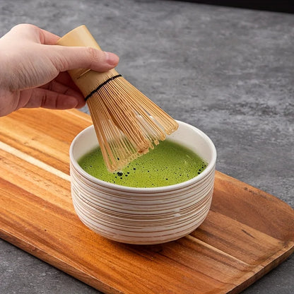 Matcha Whisk Set Green 6-Piece Pottery Matcha Bowl and Whisk for Authentic Tea Experience-2
