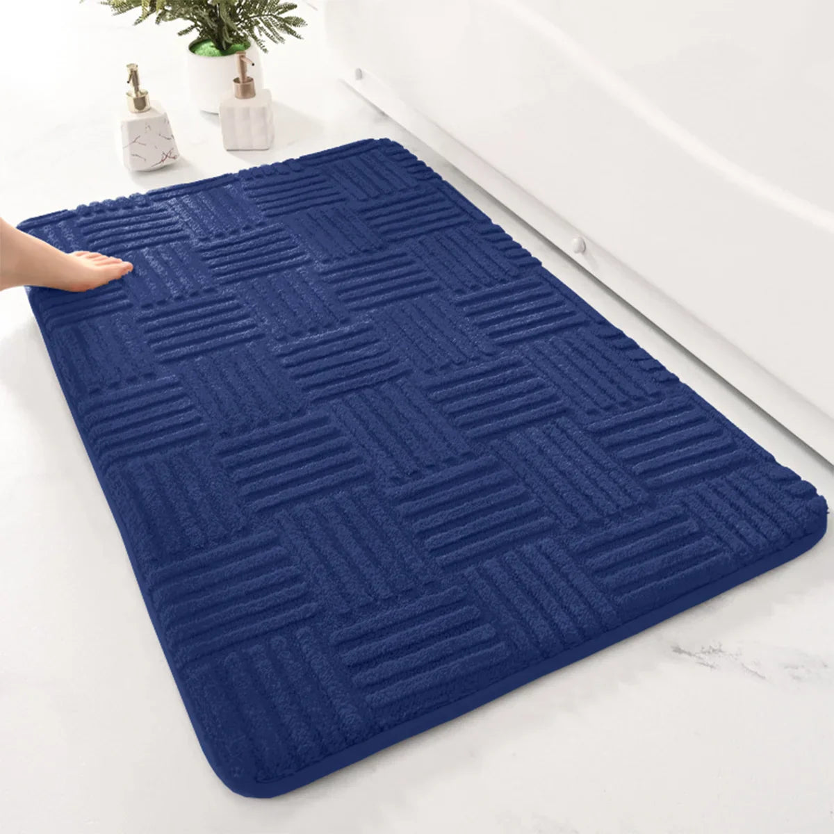 Plush Striped Anti-Slip Bathroom Mat