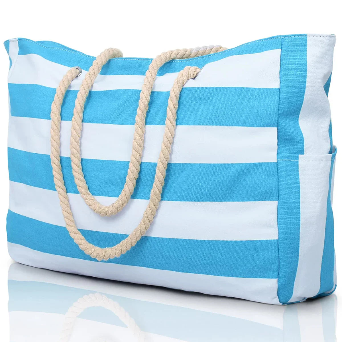 Colorful Striped Zipper Tote Beach Bag - Halri