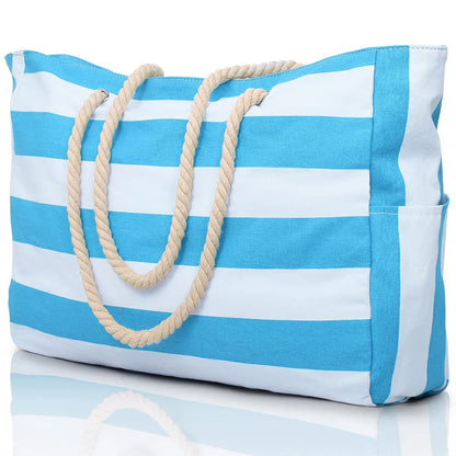 Colorful Striped Zipper Tote Beach Bag - Halri