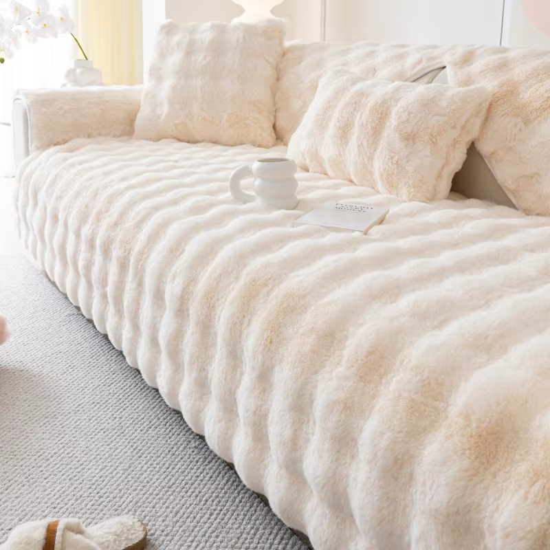 Soft Faux Fur Sofa Cover - Non Slip Couch Protector - Halri