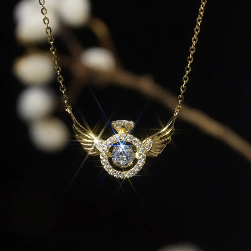 Shiny Crystal Angel Wing Pendant Necklace - Halri