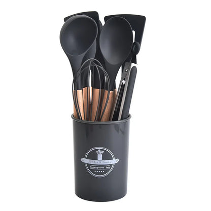 Non-Stick Silicone Kitchen Tool Set with Wooden Handles
