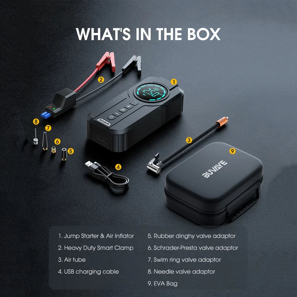 Portable Car Battery Booster with LED Light & Air Pump