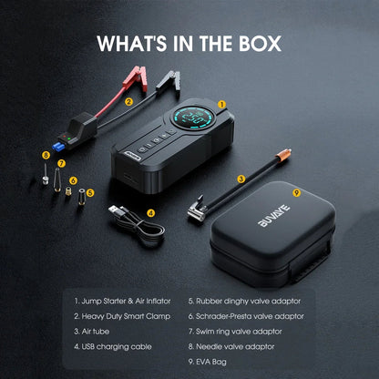 Portable Car Battery Booster with LED Light & Air Pump